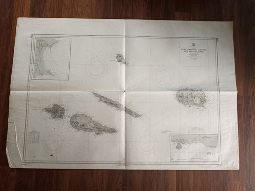 ORIGINAL ANTIQUE MAP TERRITORY NAUTICAL CHART Azores Faial Graciosa Terceira