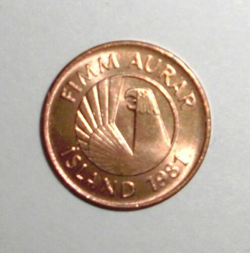 1981 Iceland Coin 5 aurar Skate Stingray Fish Animal Wildlife - Picture 2 of 2
