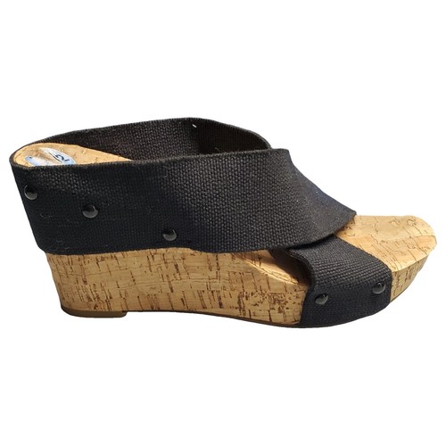 Lucky Brand Jedrek Womens Wedge Size 11 Black Leather Open Toe