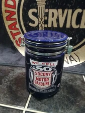 STANDARD OIL SOCONY MOTOR GASOLINE PORCELAIN 1 QT. CONTAINER S.O. NEW YORK