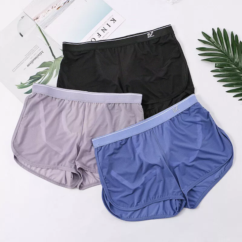 Men s Ice Silk Mesh Underwear Long Leg Boxer Shorts Sports