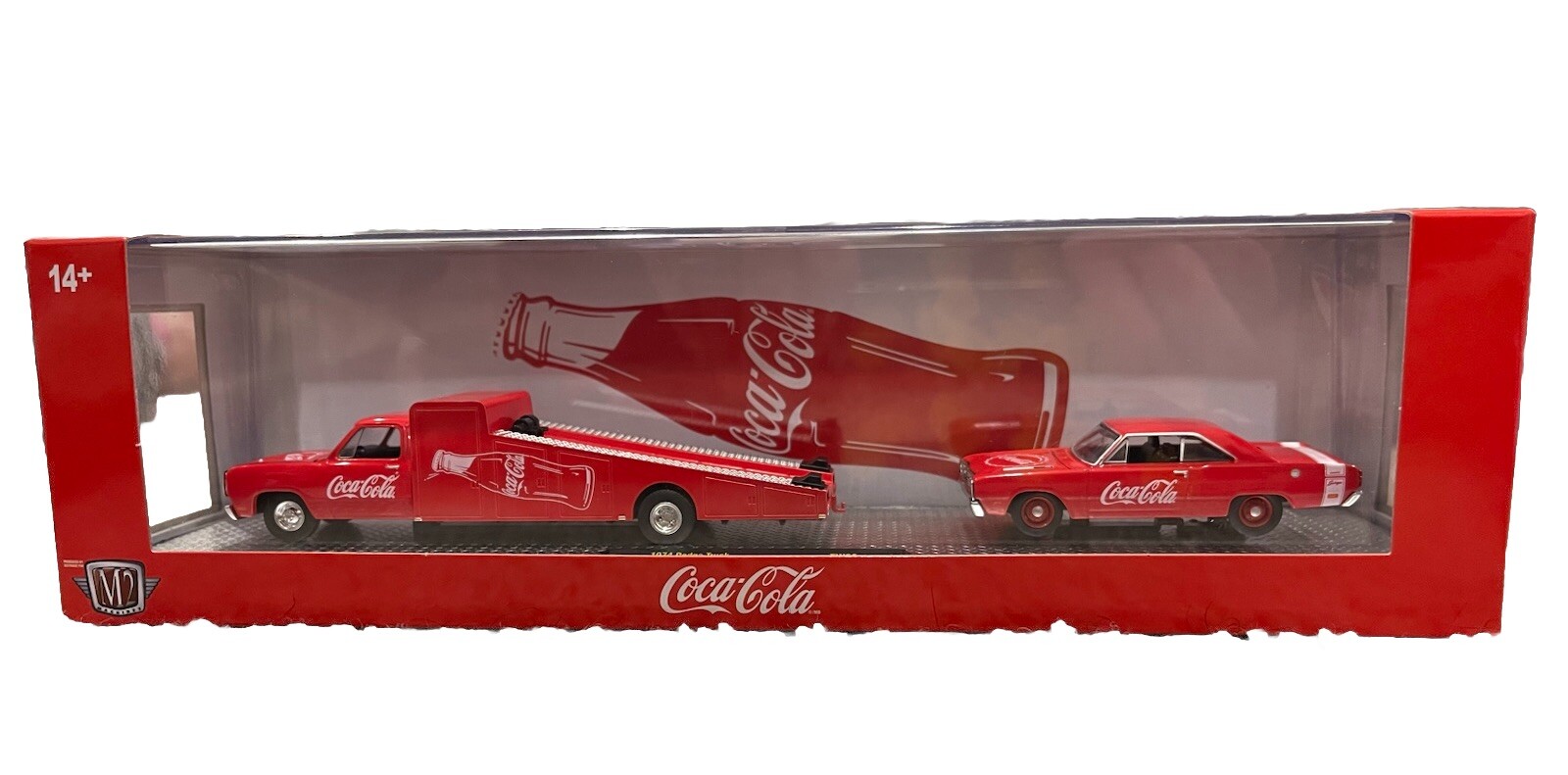 M2Machines Coca-Cola 1:64 Hauler Die-Cast-1974 Dodge Truck & 1969 Dart Dart