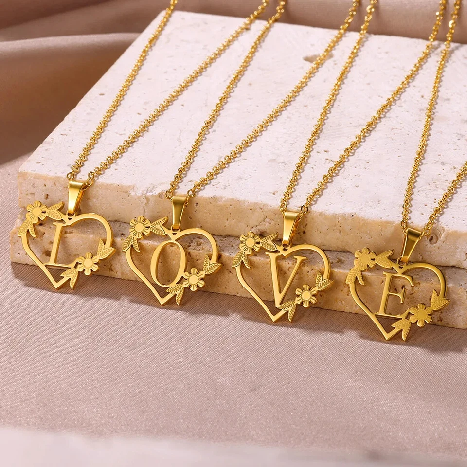 ✅ Collier Acier Inoxydable Lettre Prénom Coeur Femme pendentif initial Bijoux - Photo 3/4