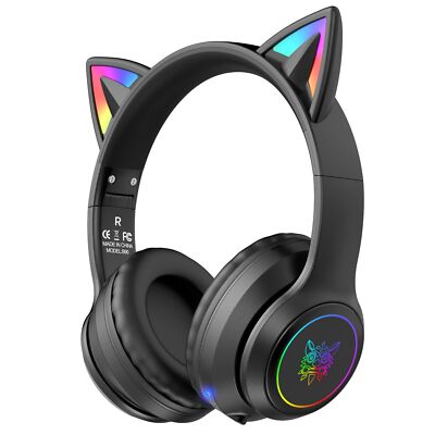 Cat Ear Bluetooth Headphones with LED Lights Long Battery Life Foldable