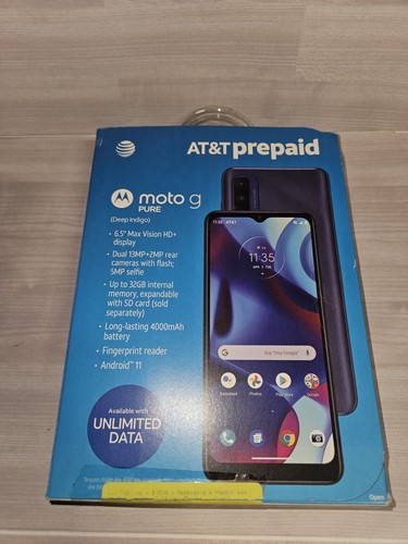AT&T PREPAID MOTOROLA MOTO G PURE 6.5” HD+ Display, Dual 13MP Camera, 32GB NEW - Afbeelding 3 van 4