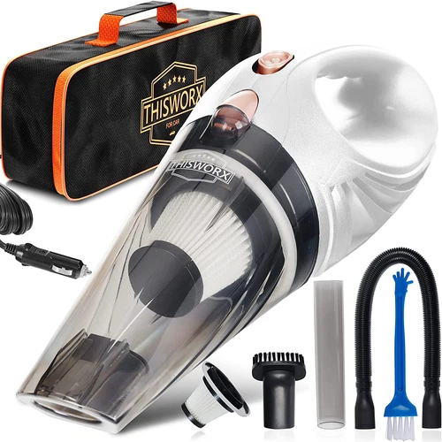 Thisworx White Car Vacuum Cleaner With Attachments 16 Ft Cord & Bag 