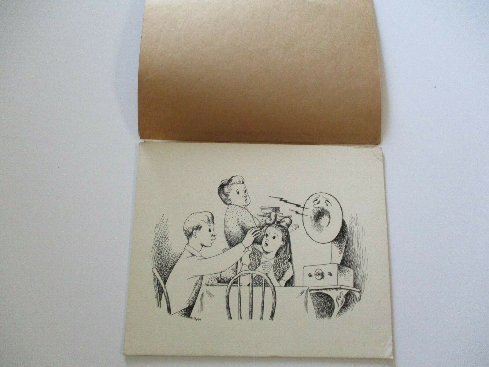 DE CAPPE SIGNED MID CENTURY DRAWING Illustration ORIGINAL SURREAL SINGING RADIO