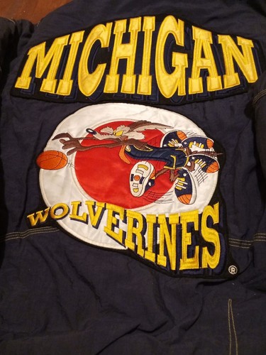 Vintage 1990s Michigan Wolverines Looney Tunes Willy Coyote Basketball Jacket - Picture 6 of 7