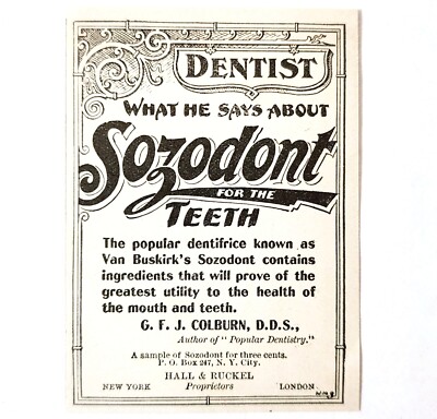Victorian Toothpaste Label Sozodont Toothpaste Dentrifice 1897 Advertisement Victorian Dental ...