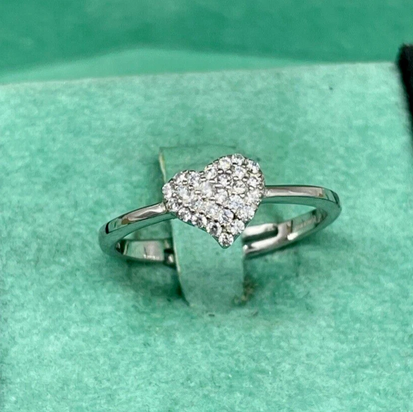 Anello femminile argento 925,cuore brillante zirconi naturali,misura 14 Italiana - Immagine 2 di 4