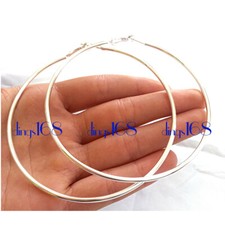 Genuine 925 Sterling Silver Light-Weight 4" eXtra-Large Thin Tube Hoop Earrings