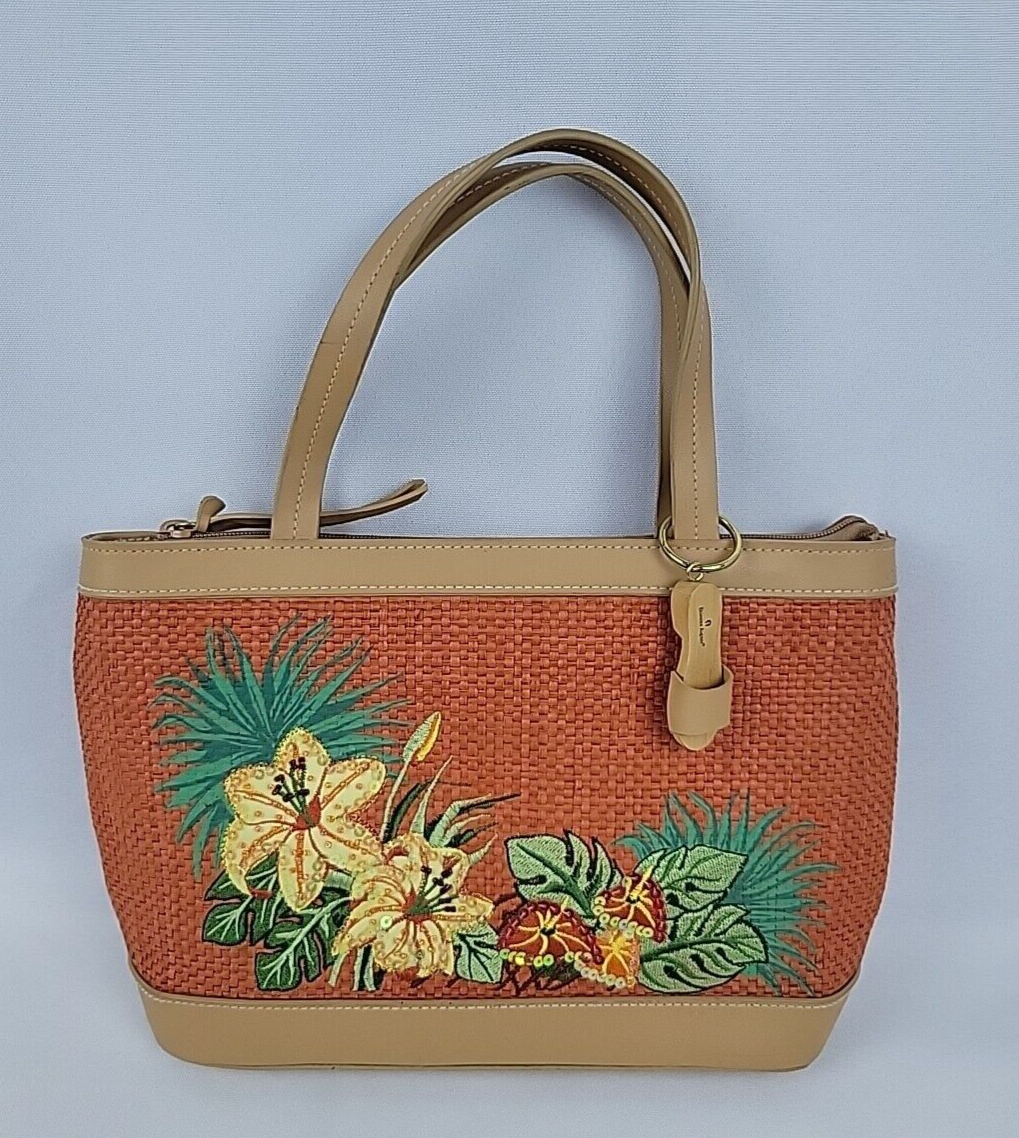 Vintage Etienne Aigner Women's Orange Tan Floral Basket Weave
