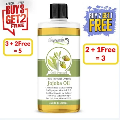 SUPREMELY Jojoba Oil Organic 100% Pure Unrefined Cold Pressed Hair, Face, Skin- SALE OFFER