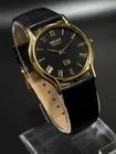 Vintage Classic Seiko Men's Wrist Watch -Leather Strap Slim Profile -Black Dial