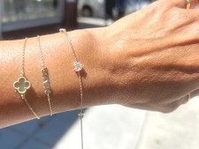 14K Yellow Gold Diamond Heart Station Chain Bracelet 0.25 Carats