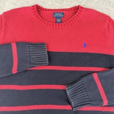 Polo Ralph Lauren Boys Crew Neck Cotton Sweater Stripe Red Navy Rugby XL 18-20