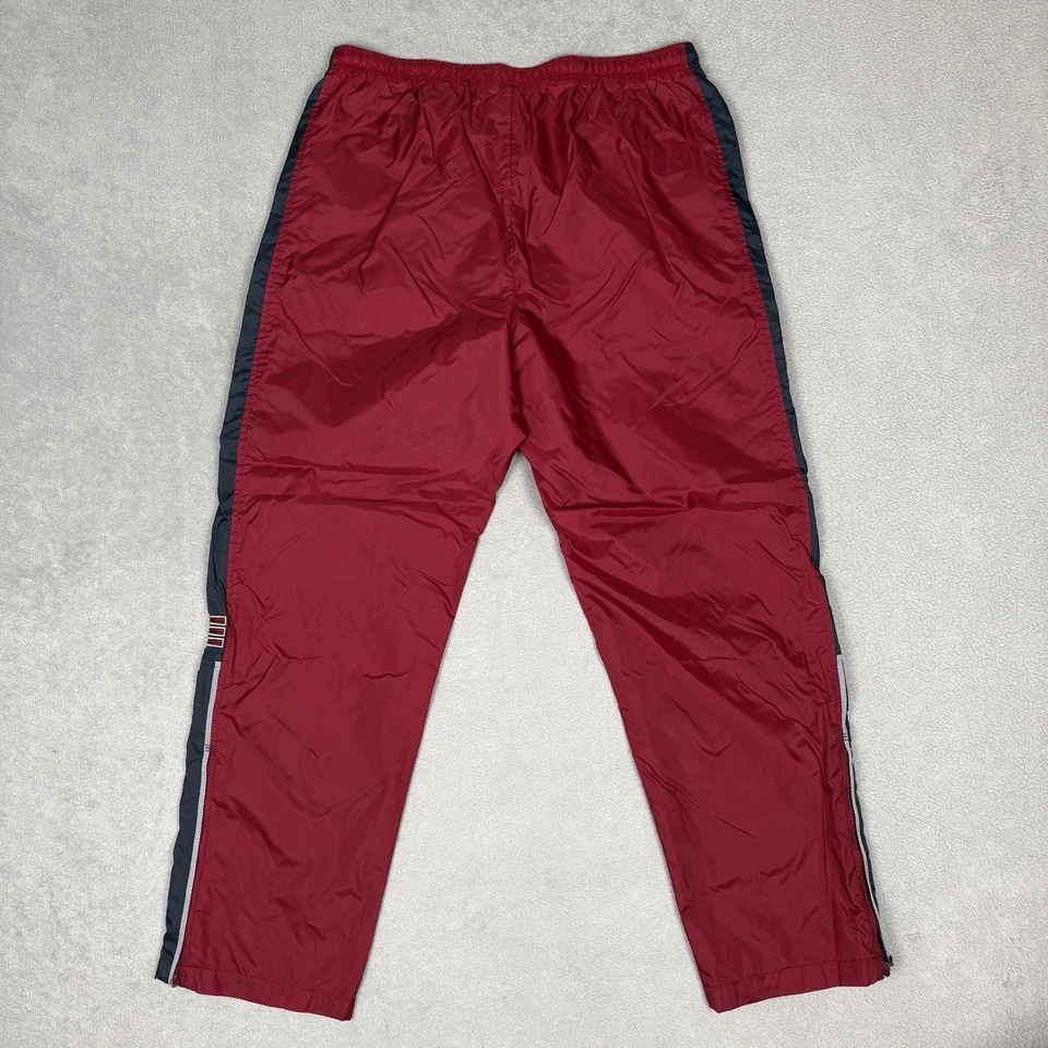 Vintage Y2K Adidas Side Stripe Track Pants Maroon Nylon Baggy Ankle Zip Men’s L - Image 2 of 4