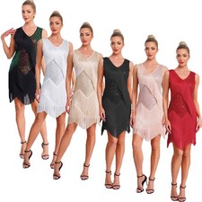 Womens Dancewear Cha-cha Dresses Banquet Dress Sleeveless Tassel Events Sequin