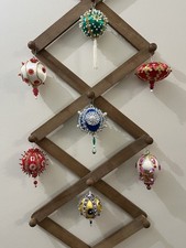 Vintage Satin Pushpin Beaded Sequin Christmas Ornaments Lot Of 7 Hand Made