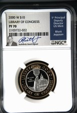 RARE 2000 W GOLD & PLATINUM JEPPSON SIGNED $10 LIBRARY OF CONGRESS NGC PF 70