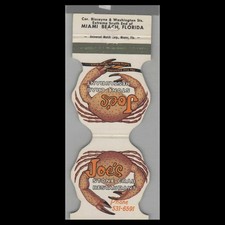 Matchbook Cover Die Cut Joe's Stone Crab Restaurant, Miami Beach, FL