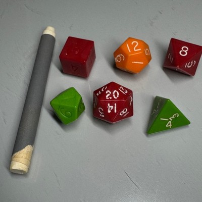 80er Mentzer Vintage Würfel Set + Original Buntstift & Tasche D&D Dungeons & Dragons TSR