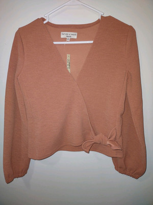 Madewell Texture & Thread Wrap-Tie V-Neck Balloon Sleeve Soft Orange Women's XS 