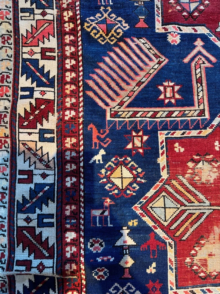 Encantadora antigua caucásica kazaja maravillosa pieza de grado de coleccionista C.1900 7’4x4’1 Foto 4 de 4