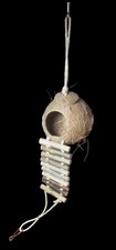 Natural Coconut Hideaway with Ladder Bird and Small Animal Toy House with Lad...