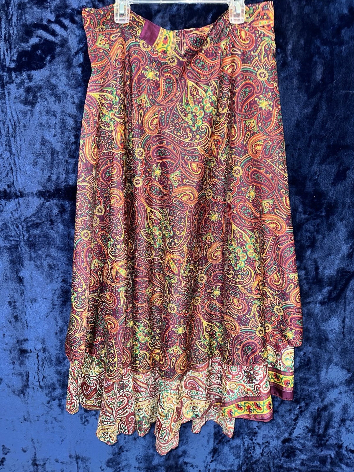 Vintage 100% Silk Layered Wrap Skirt Made in India Boho Paisley Maxi One Size