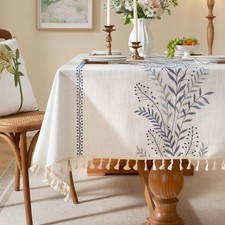 55x55 Inch Embroidered Cotton Linen Tablecloth Rustic Waterproof Farmhouse