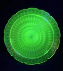 Jeannette Windsor Diamond Green Depression Glass 10.25" Footed Cake Platter