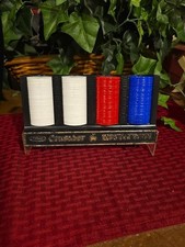 Vintage Whitman Crusader 100 Red White Blue Plastic Poker Chips Stand Up Case
