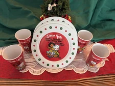 Set Of Four “Dear God” Christmas Plates And Cups