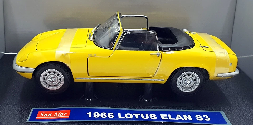 Sun Star escala 1/18 diecast 4052 - 1966 Lotus Elan S3 abierto convertible amarillo Foto 3 de 4