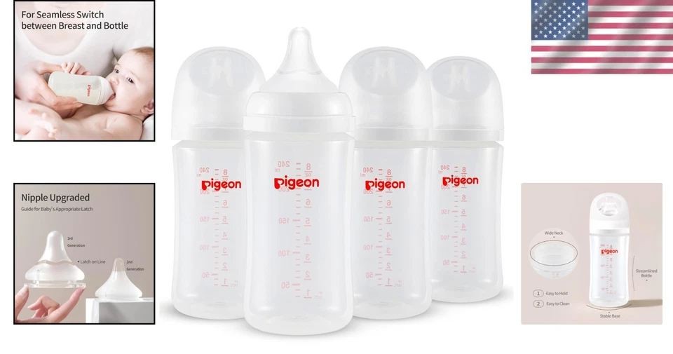 Juego de 4 biberones de lactancia PP aerodinámicos de 8,1 oz con pezones M Foto 2 de 4