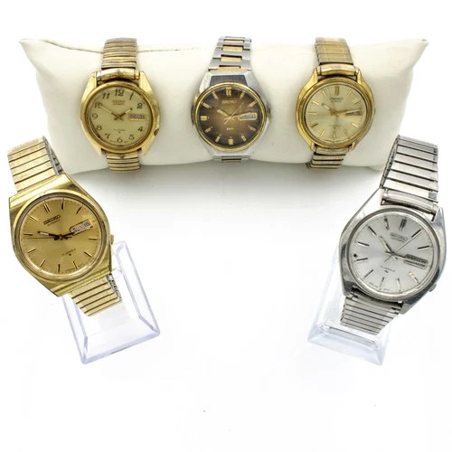 Vintage Seiko 17J Automatic Day Date 6.75-7.25IN Mens Watch Lot of 5 #WB4085-3