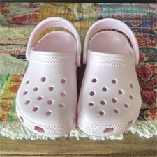 Crocs Unisex Kids Pink Classic Clog Slip-On Shoes w/ Heel Strap Logo