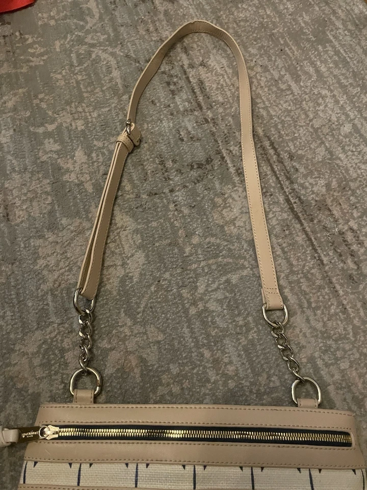 Spartina 449 Daufuskie Island 亚麻和皮革蓝色和奶油色斜挎包 — 第 3/4 张图片