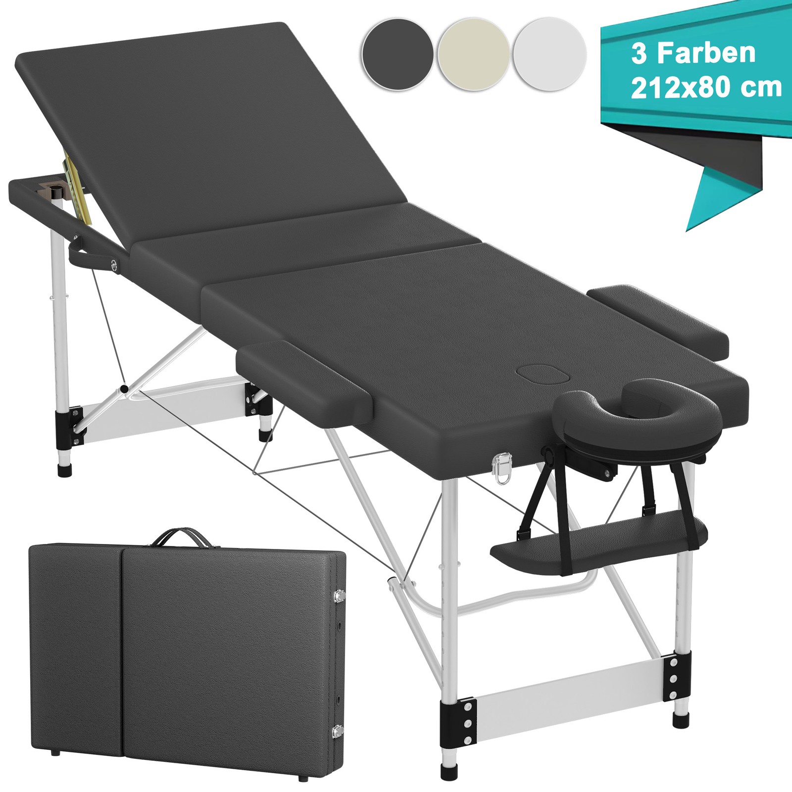Massageliege 3 Zonen höhenverstellbar Massagebank klappbar Tragbar Massage Tisch