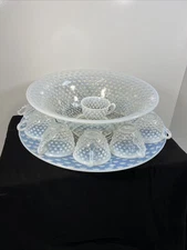 Fenton French Opalescent Hobnail 14 Pc Punch Set w/Bowl, Underplate & 12 Cups