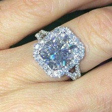 14K White Gold 3.7CT Cushion Lab Created Diamond Women's Engagement Wedding Ring