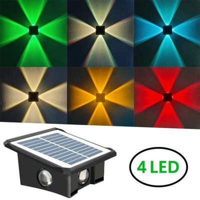 Big 4 LED Solar Power Wall Light Outdoor Garden Waterproof Fence Deck Steps Lamp