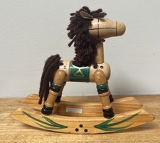 Vintage Wooden Rocking Horse Leather Ears/Yarn Hair Classic Toy Christmas 6  H