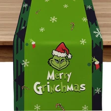 Green Plaid Christmas Table Runner, Christmas Table Cloth Decorations for Hom...