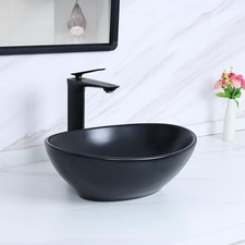 Davivy 15.7" x 13" Matte Black Oval Vessel Sink with Pop Up Drain for Bathrooms