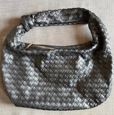 Urban Expressions Black Woven Slouchy Hobo Bag Knotted Handle Shoulder Purse