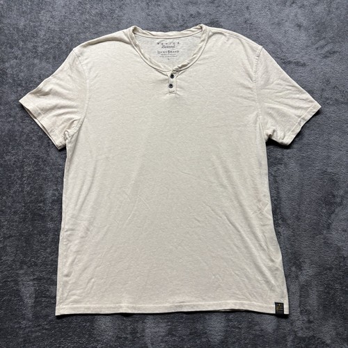 Lucky Brand Hemd Herren Large Beige Kurzarm Henley Venice Burnout Preppy
