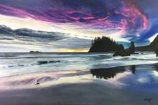 8x12, 16x24, 24x36  Giclee Print on Canvas, Pacific Coast, Seascape, Sunset, COA