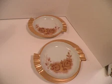 2 Vintage Retro 1950's China Ashtrays Tobacciana Gold Roses 6.5" Ladies